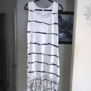 Elegant Black and White Fringe Dress